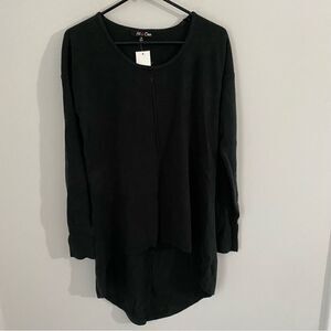 All At Once Women’s High Low Long Sleeve Round Neck Charcoal Gray Tunic Sweater